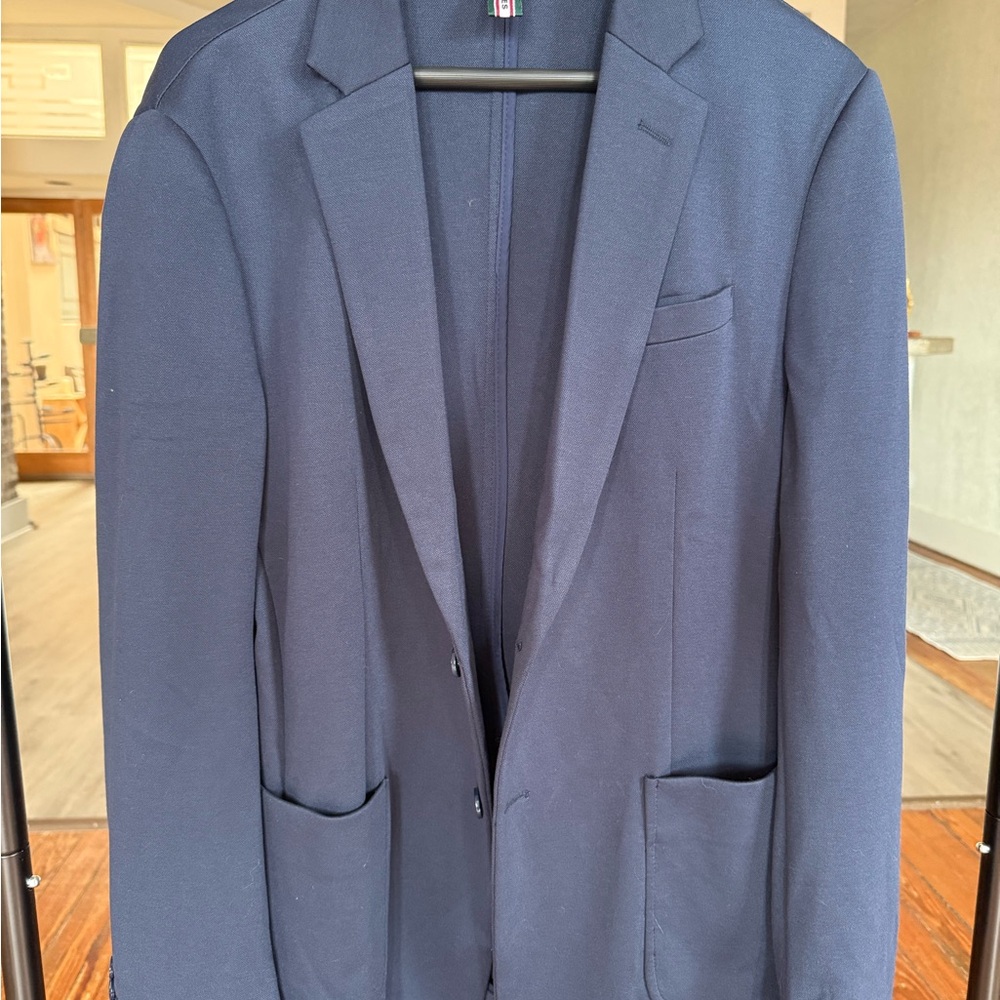 Unlined (Unstructured) Navy Stretch Blazer - Suit Jacket Medium (Fits like 44S)